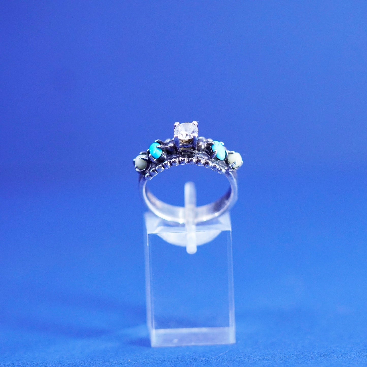 Size 8, Native American, southwestern Sterling silver handmade ring turquoise