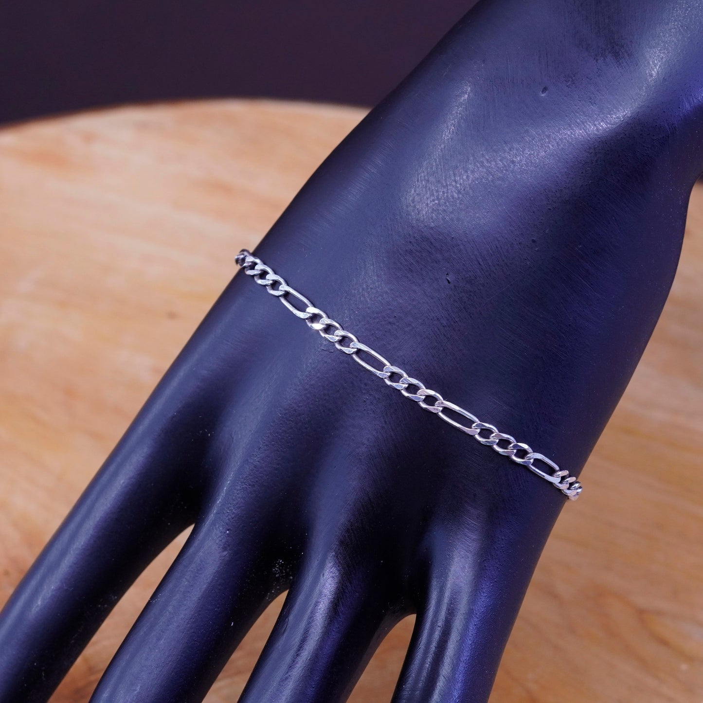 8”, 3mm, vintage Sterling silver bracelet, 925 figaro link chain