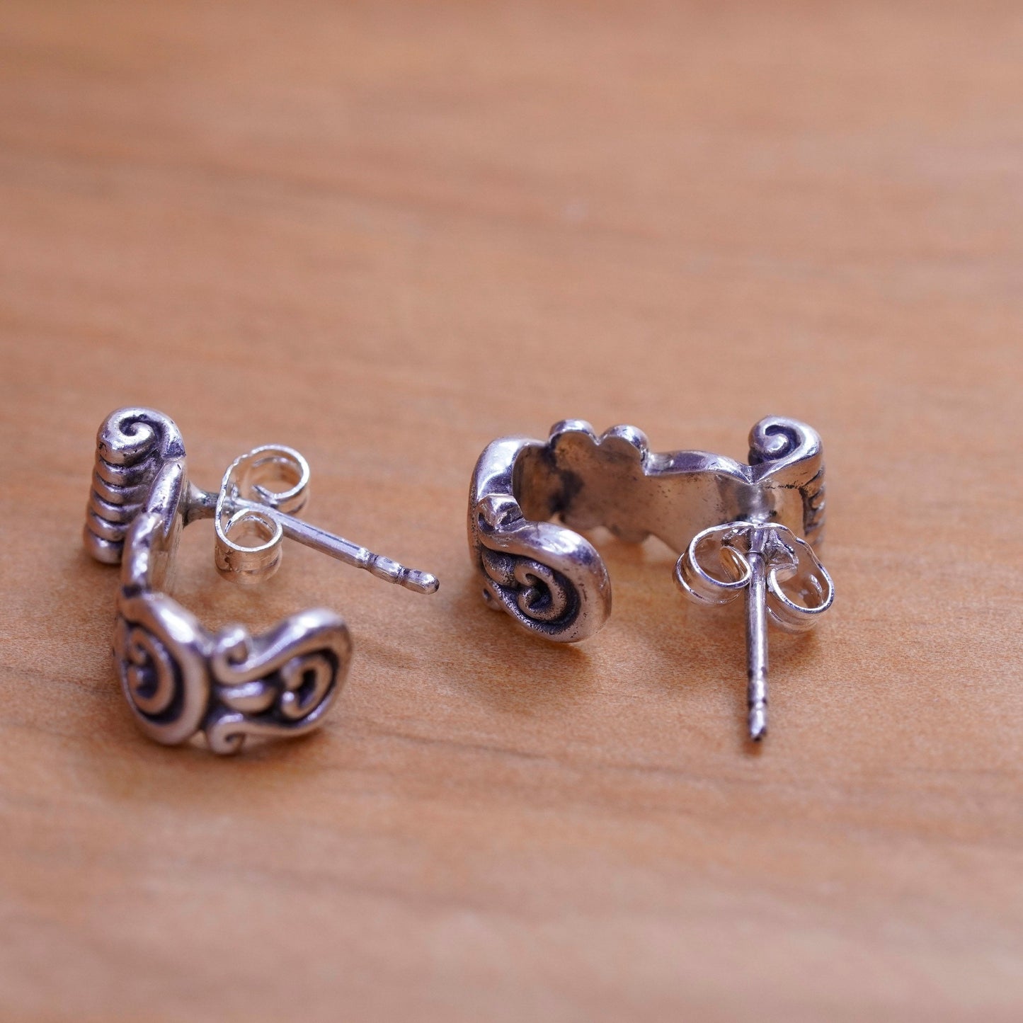 Vintage Sterling silver handmade earrings, 925 huggie, hoops studs
