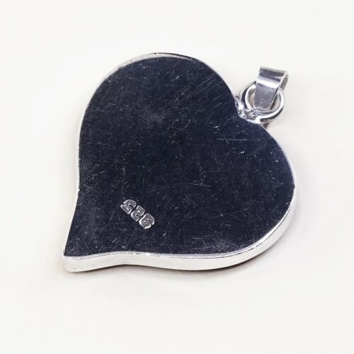 Vintage Sterling Silver Handmade Pendant, 925 Silver Heart With Resin Flower