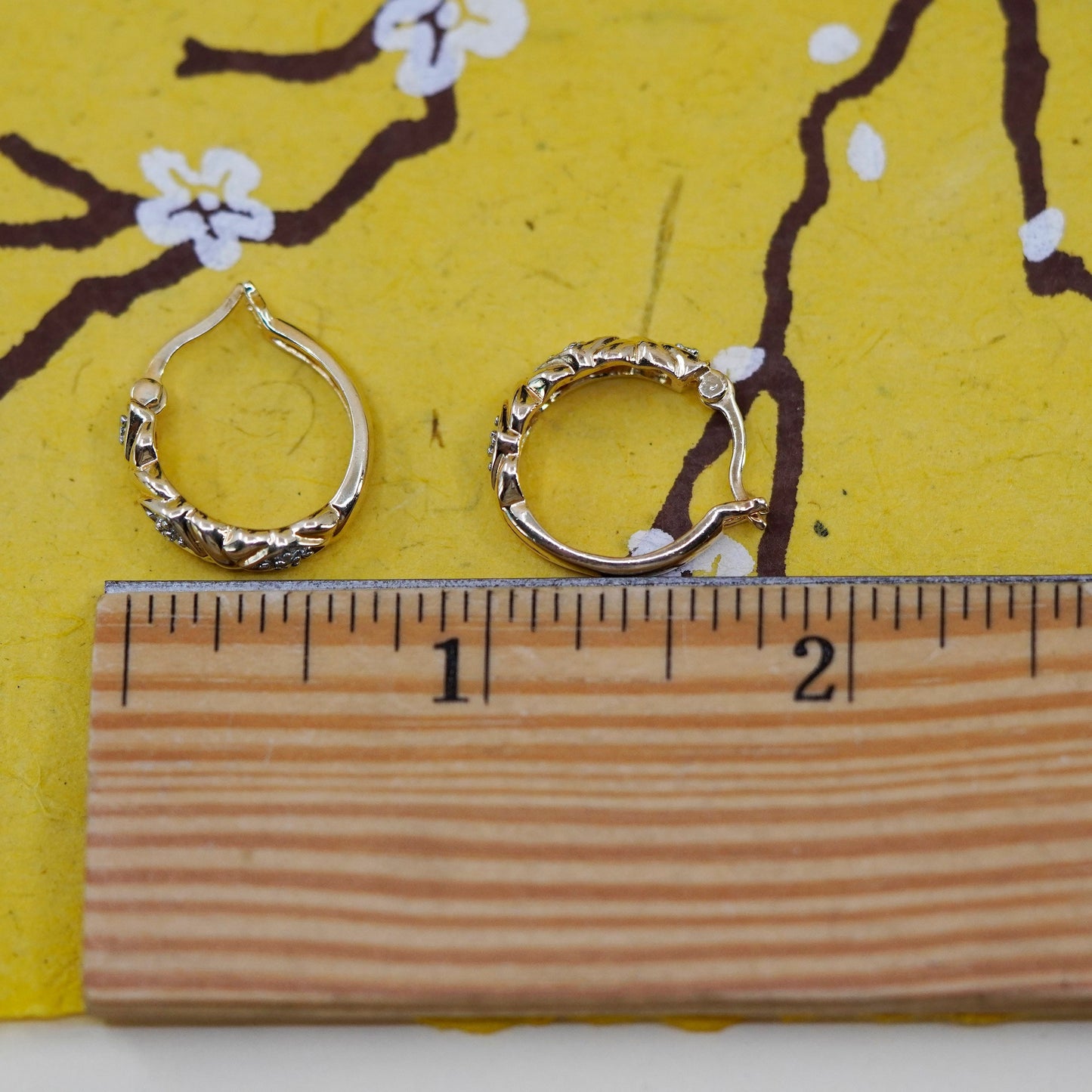0.5”, VTG vermeil gold over Sterling silver earrings, 925 huggie hoops diamond