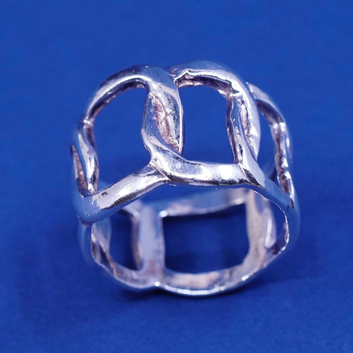 sz 6.5, vtg sterling silver handmade ring, 925 entwined Wide band