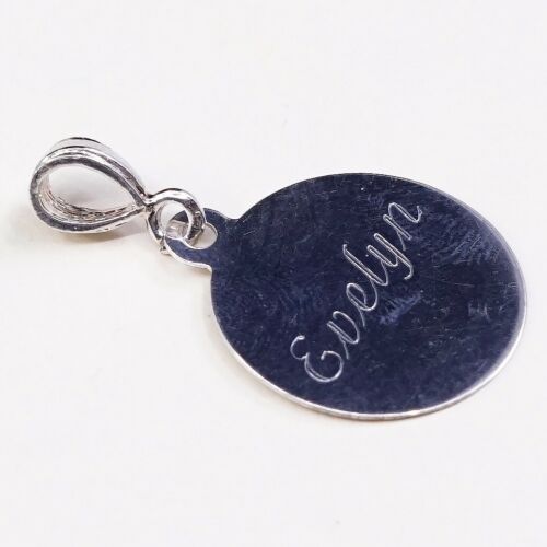 Vtg Sterling Silver Handmade Pendant, 925 Tag W/ Evelyn, Stamped Sterling