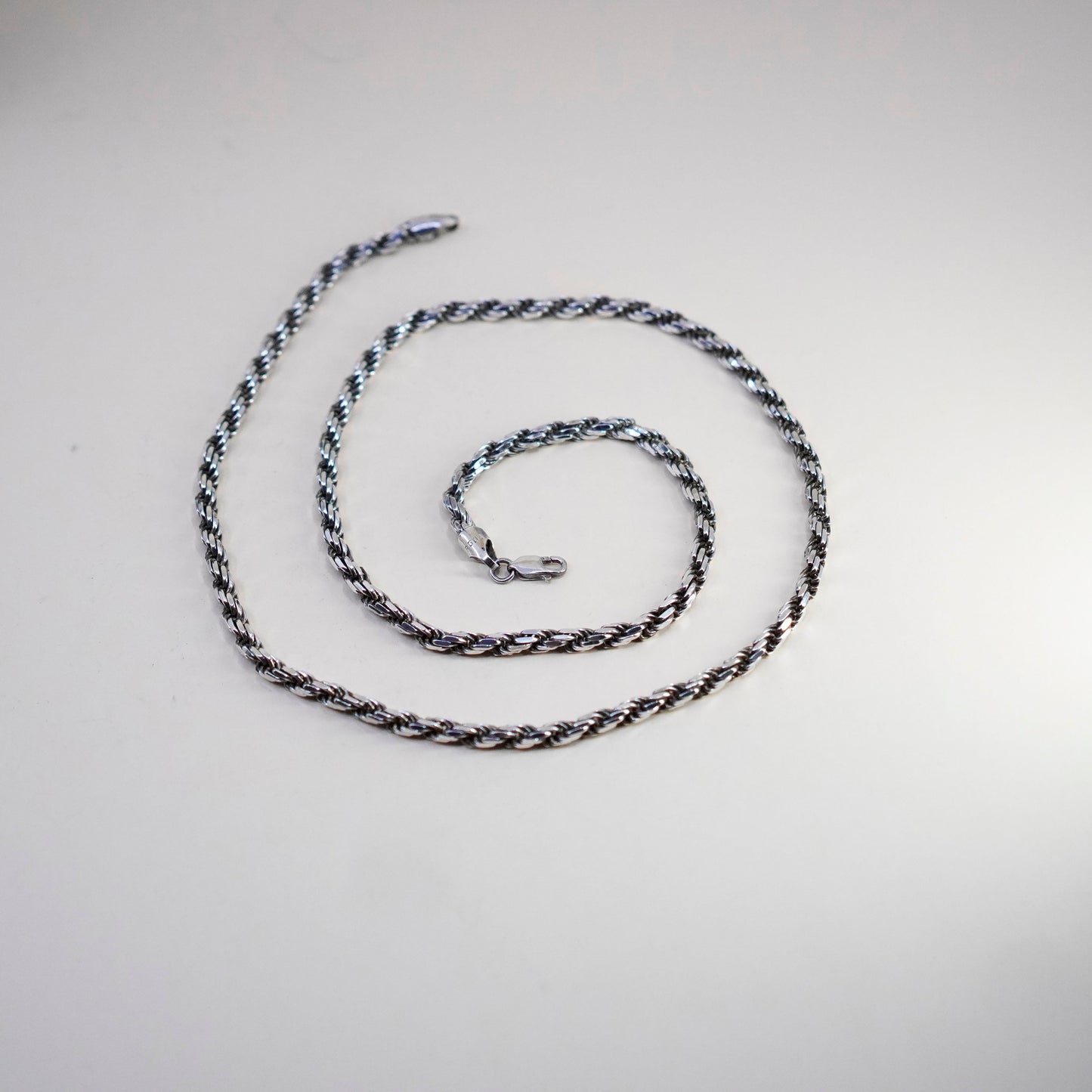 30”, 5mm, vintage Sterling silver necklace, 925 diamond cut rope chain