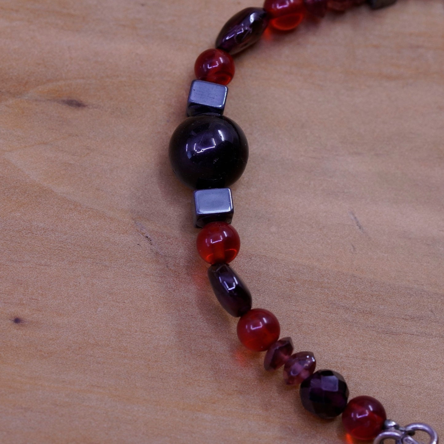 7.5”, Vintage Sterling 925 silver handmade bracelet, with ruby crystal garnet