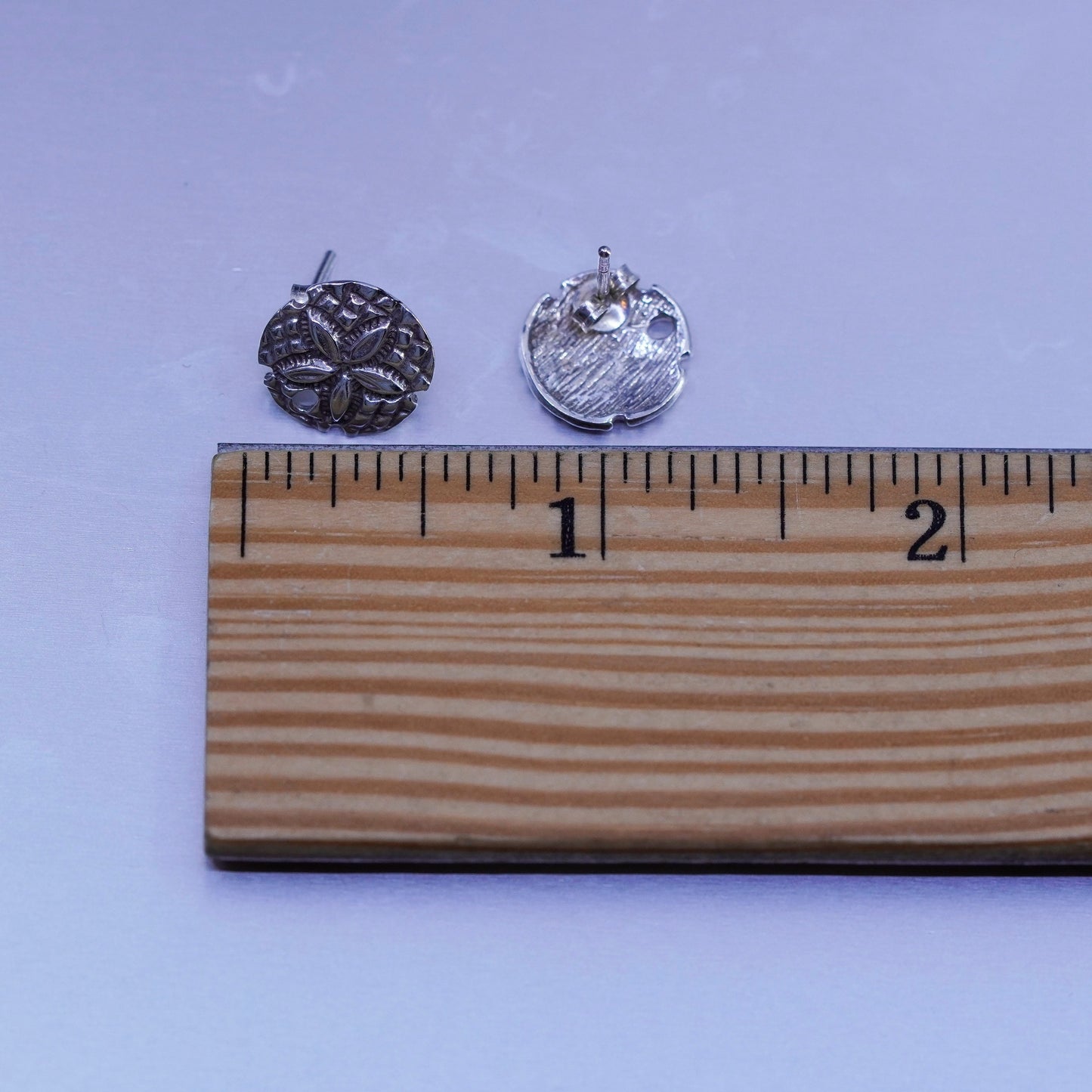 Vintage Sterling 925 silver handmade sand dollar earrings, studs