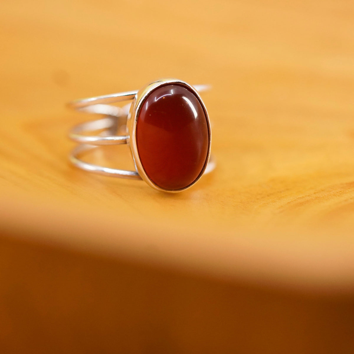Size 6, vintage Sterling silver handmade ring with oval carnelian
