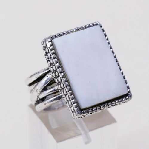 Sz 7, Vtg Israel Sterling Silver Handmade Ring W/ MOP, stamped 925