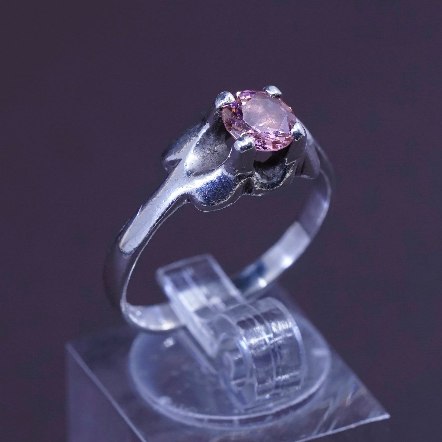 Size 8, vintage Sterling 925 silver handmade ring with pink Quartz, stamped 925