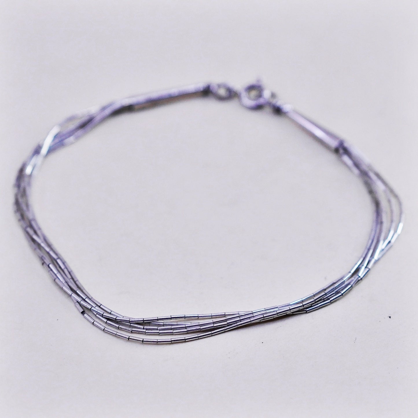 7.5”, Vintage Native American sterling 925 liquid silver multi strands bracelet