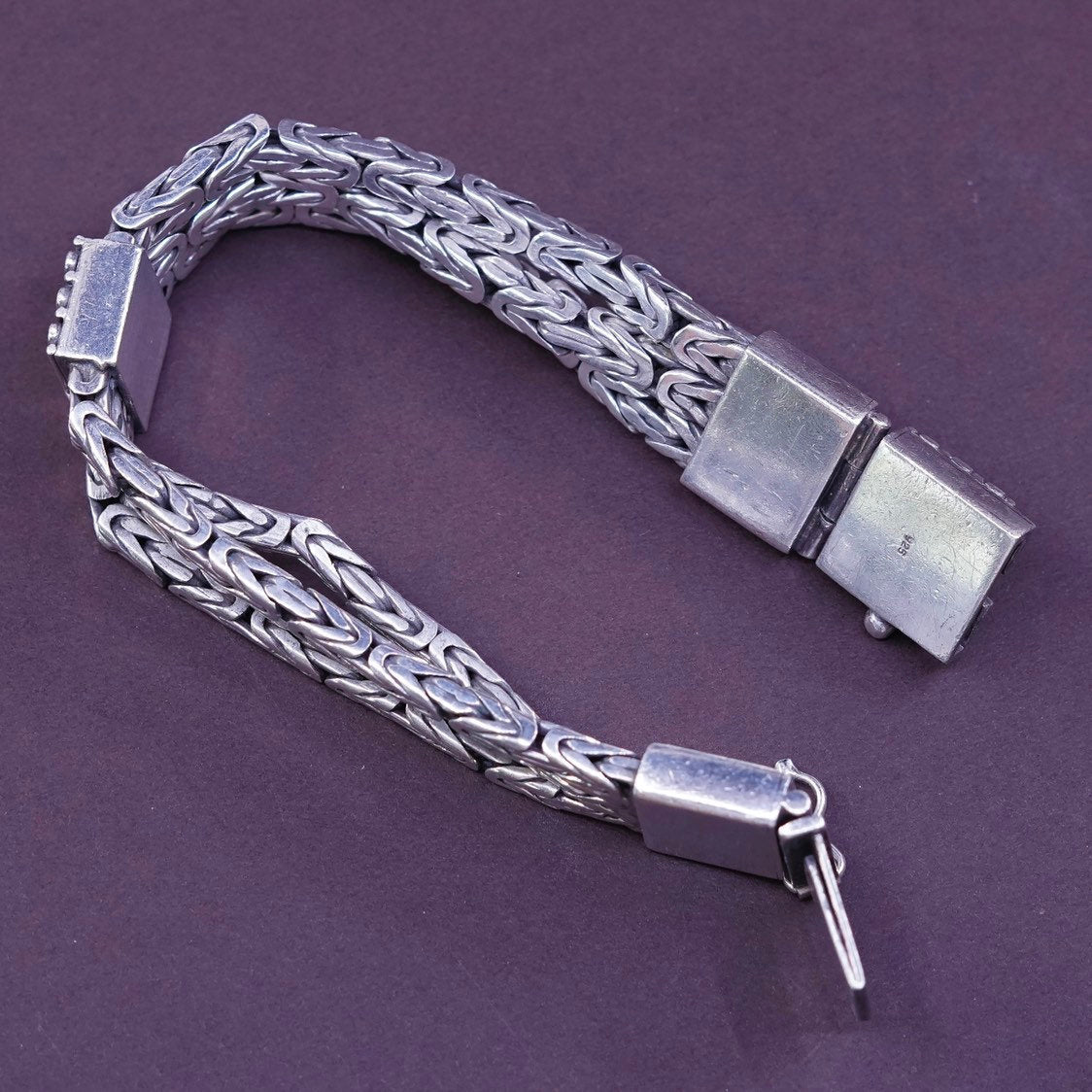 6.75”, 15mm, vtg heavy Sterling silver handmade bracelet, 925 wheat chain Bali