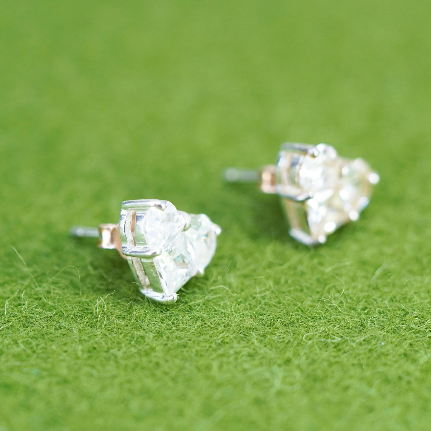 Vintage sterling silver cz studs, fashion minimalist 925 heart earrings