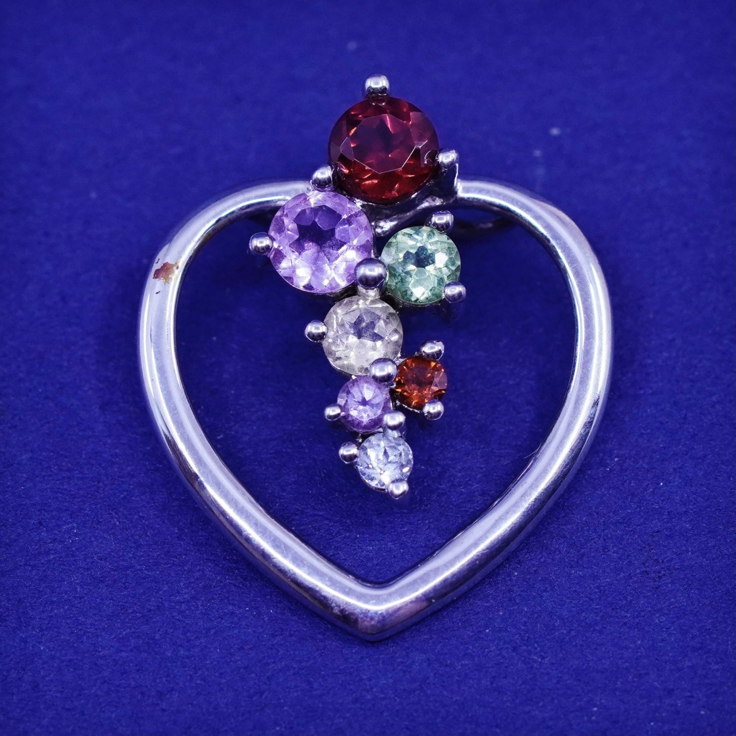 vtg Sterling 925 silver handmade heart pendant ruby citrine peridot amethyst