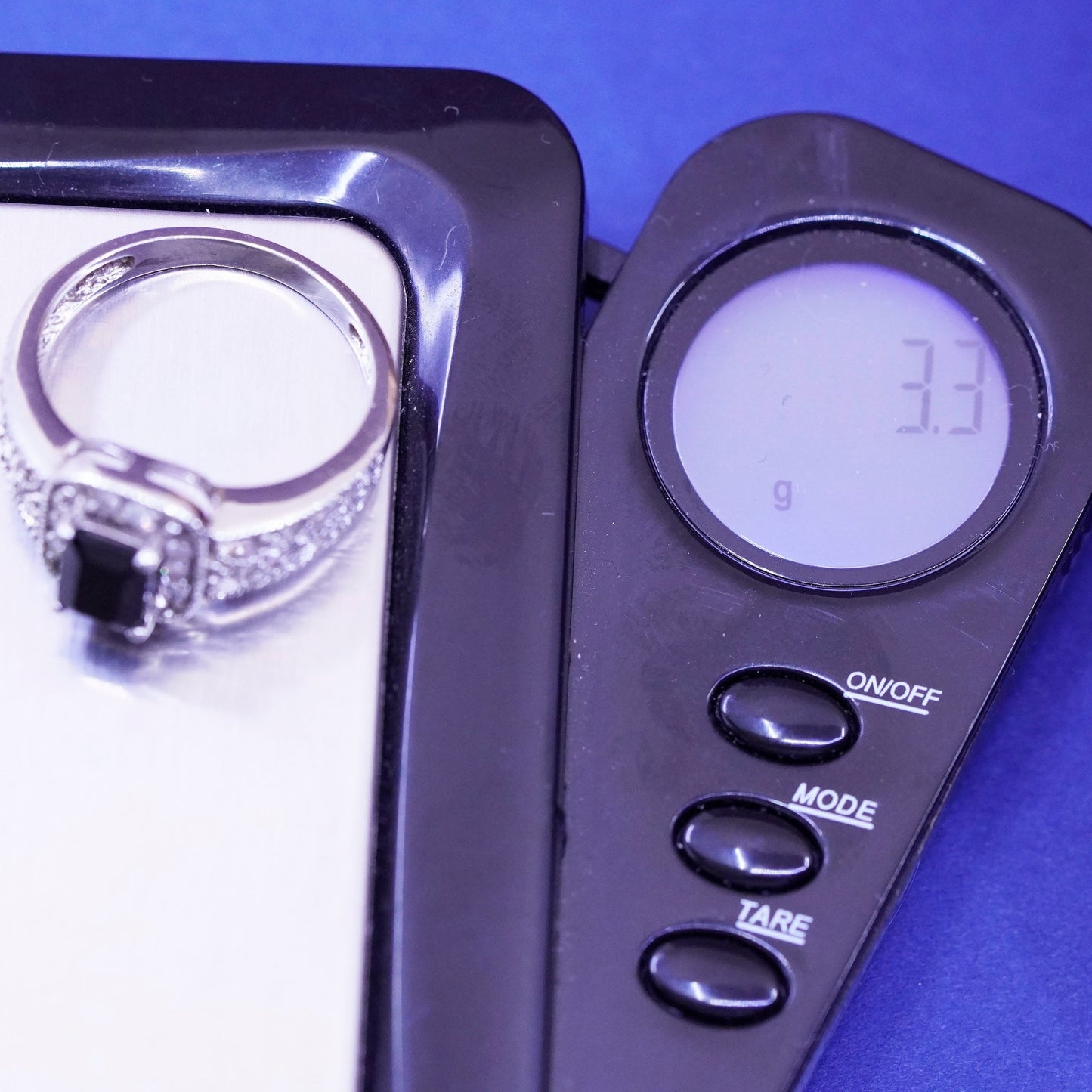 Size 8.5, Vintage Sterling silver handmade ring, Mexico 925 obsidian with cz