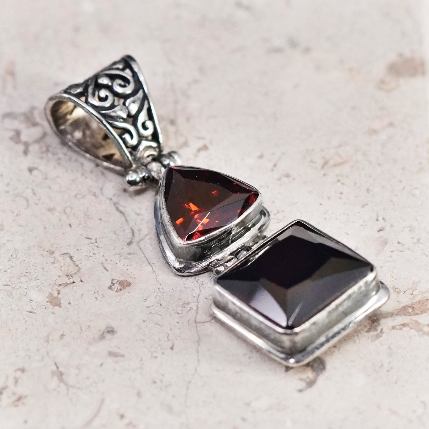 Vintage Sterling 925 silver handmade pendant with square ruby