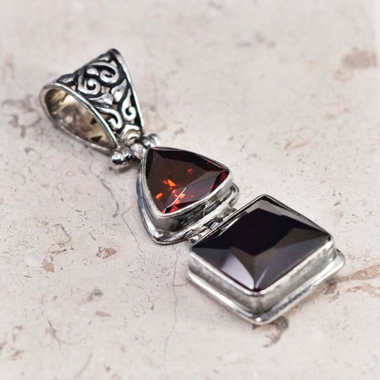 Vintage Sterling 925 silver handmade pendant with square ruby