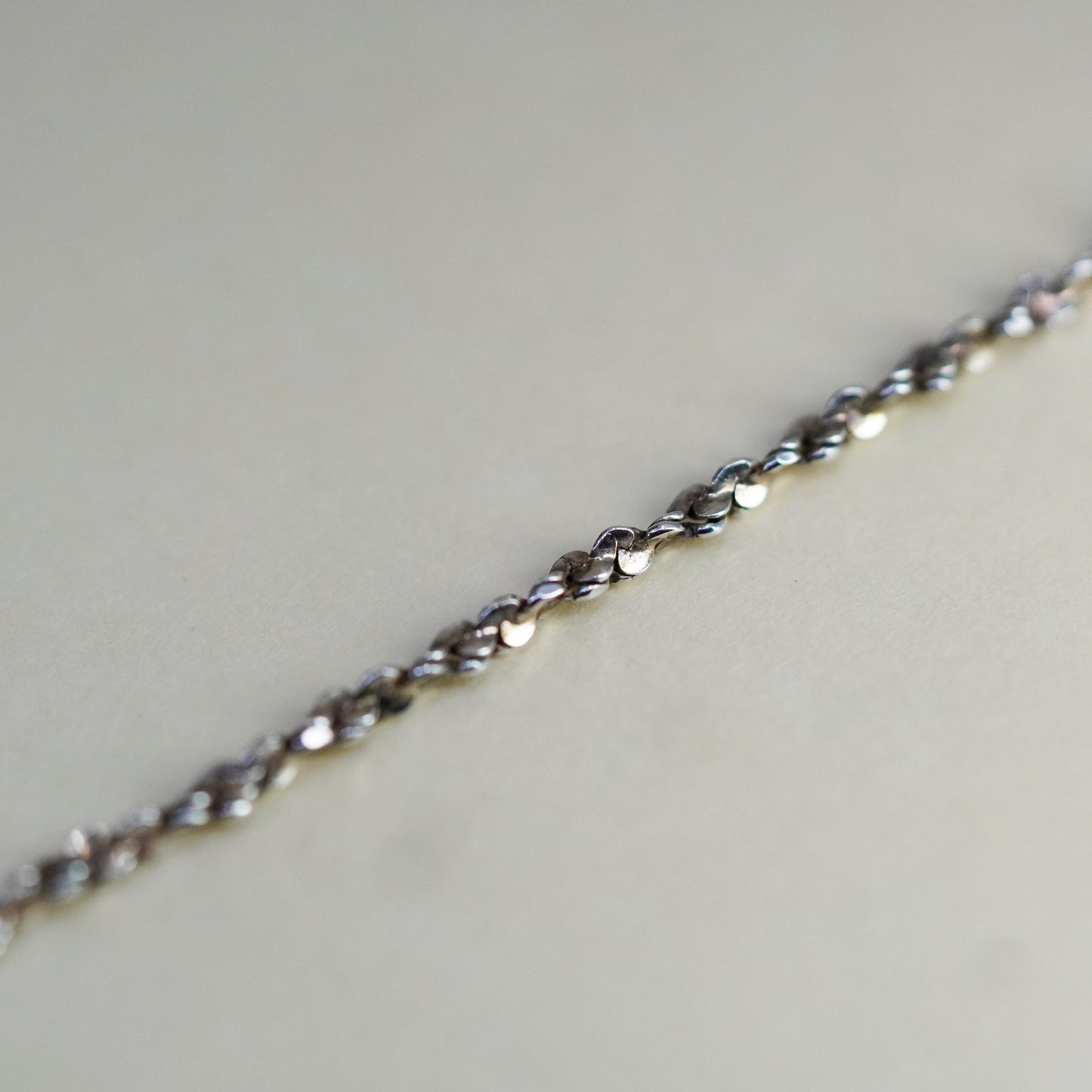 30”, 2mm, Vintage sterling silver Italy 925 twisted nugget chain, necklace