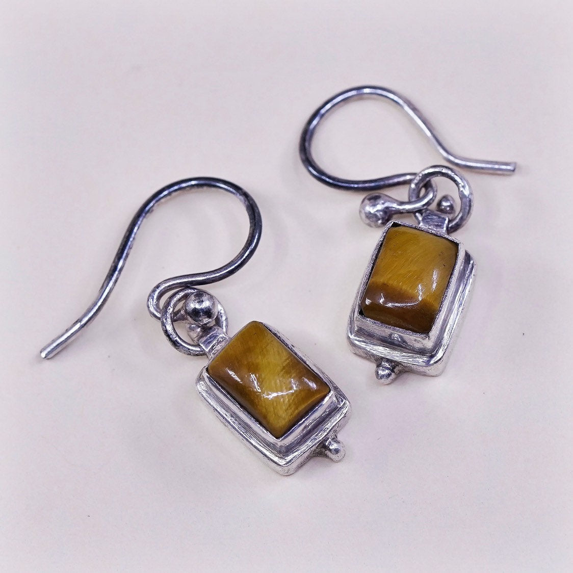 Sterling silver handmade earrings, 925 with tiger eye dangles, stamped 925