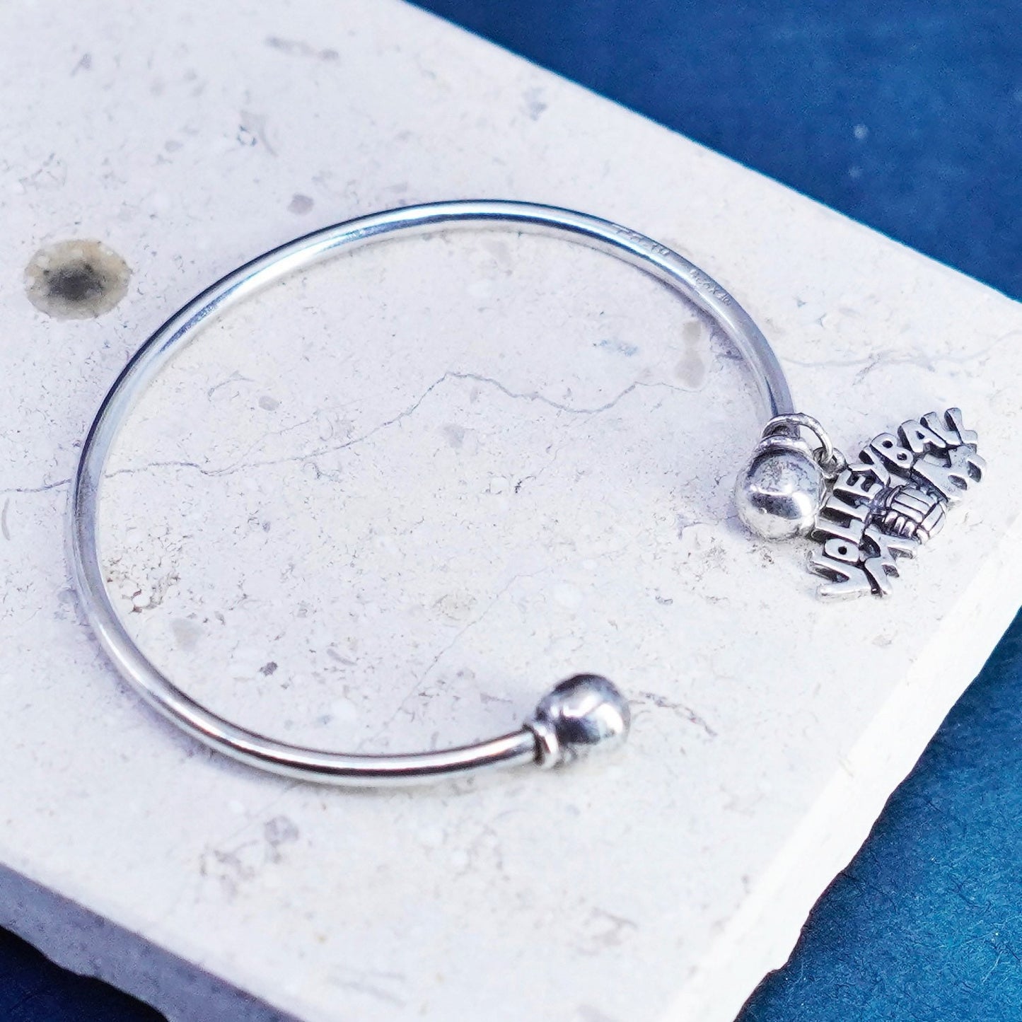 7.25” Sterling silver bracelet, Mexico 925 charm cuff “volleyball mom” charm
