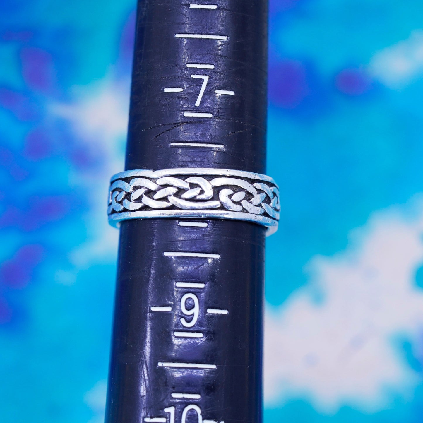 Size 8, vintage wheeler Sterling silver handmade ring, 925 band pattern relief