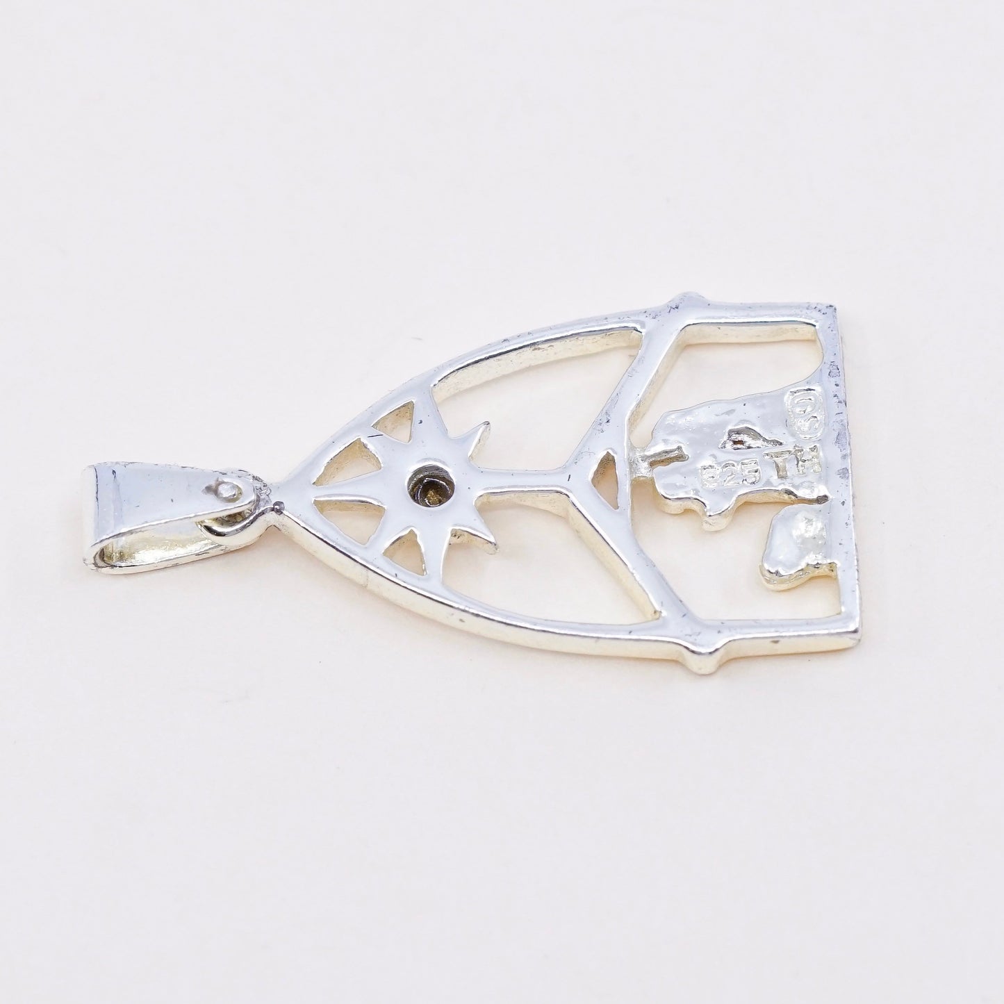 Vintage sterling silver pendant, cross mexico 925 handmade church with Cz