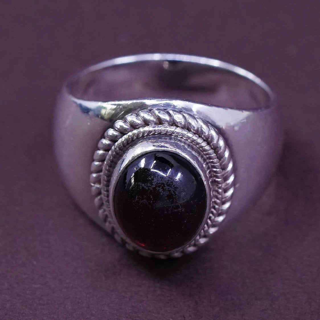 sz 9.5, Sterling silver Handmade statement ring, 925 w/ Oval amethyst N cable