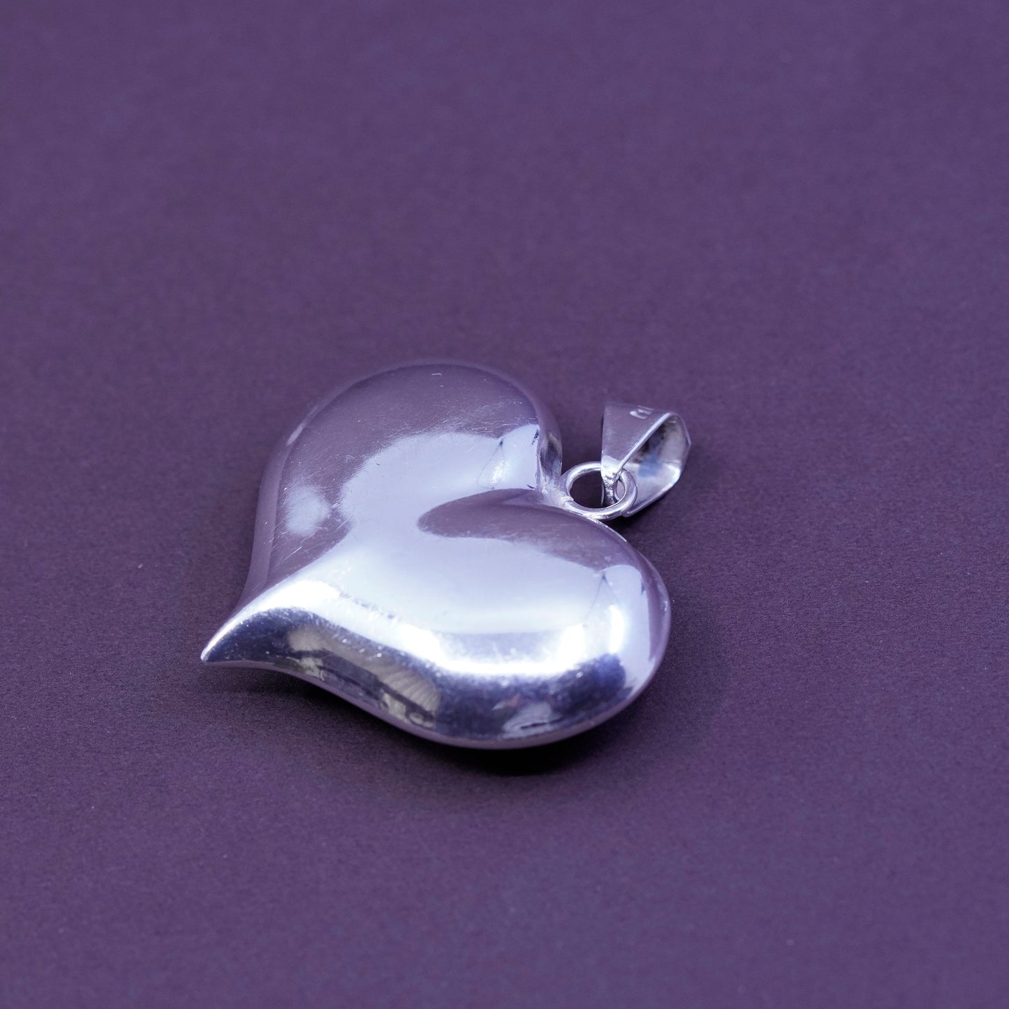 Vintage Sterling silver handmade pendant, puffy 925 big heart