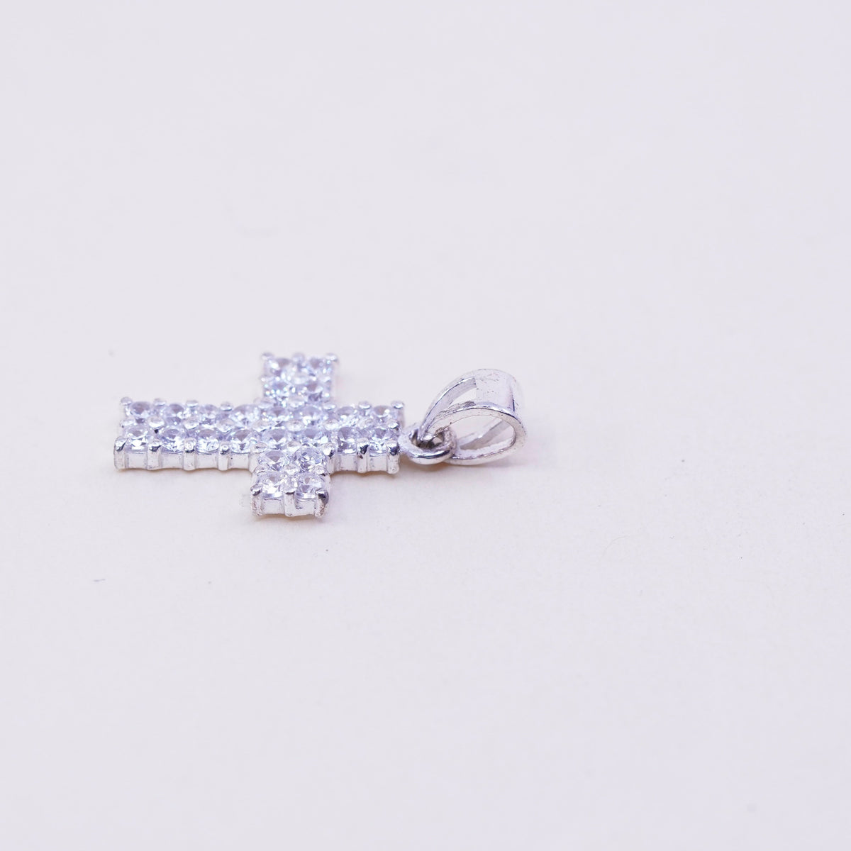 Vintage sterling silver pendant, 925 cross handmade pendant with Cz