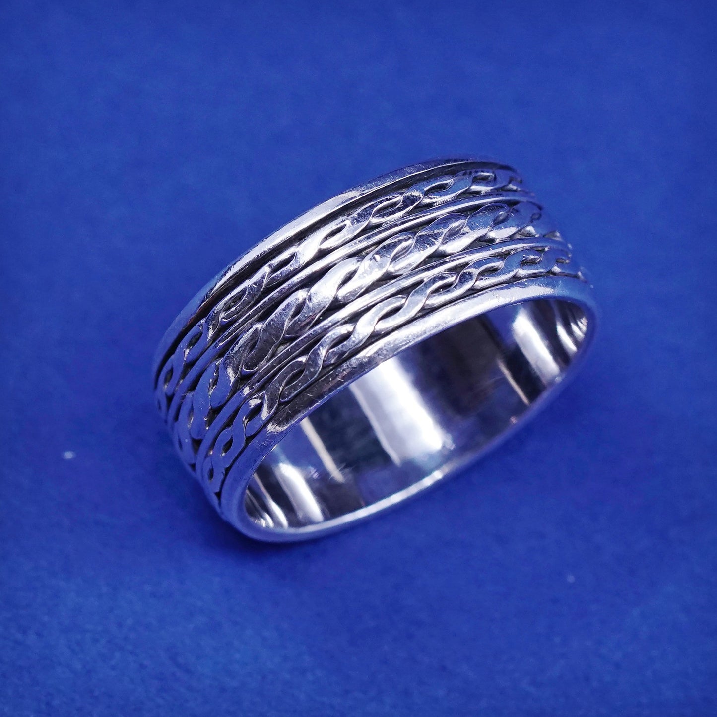 Size 9.25, vintage sterling silver handmade band, 925 spinner ring