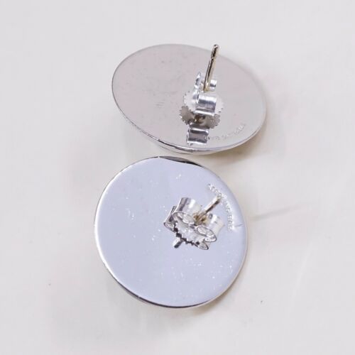 Vtg BAB Handmade STERLING SILVER earrings, 925 Studs W/ Pearl N Checker Texture