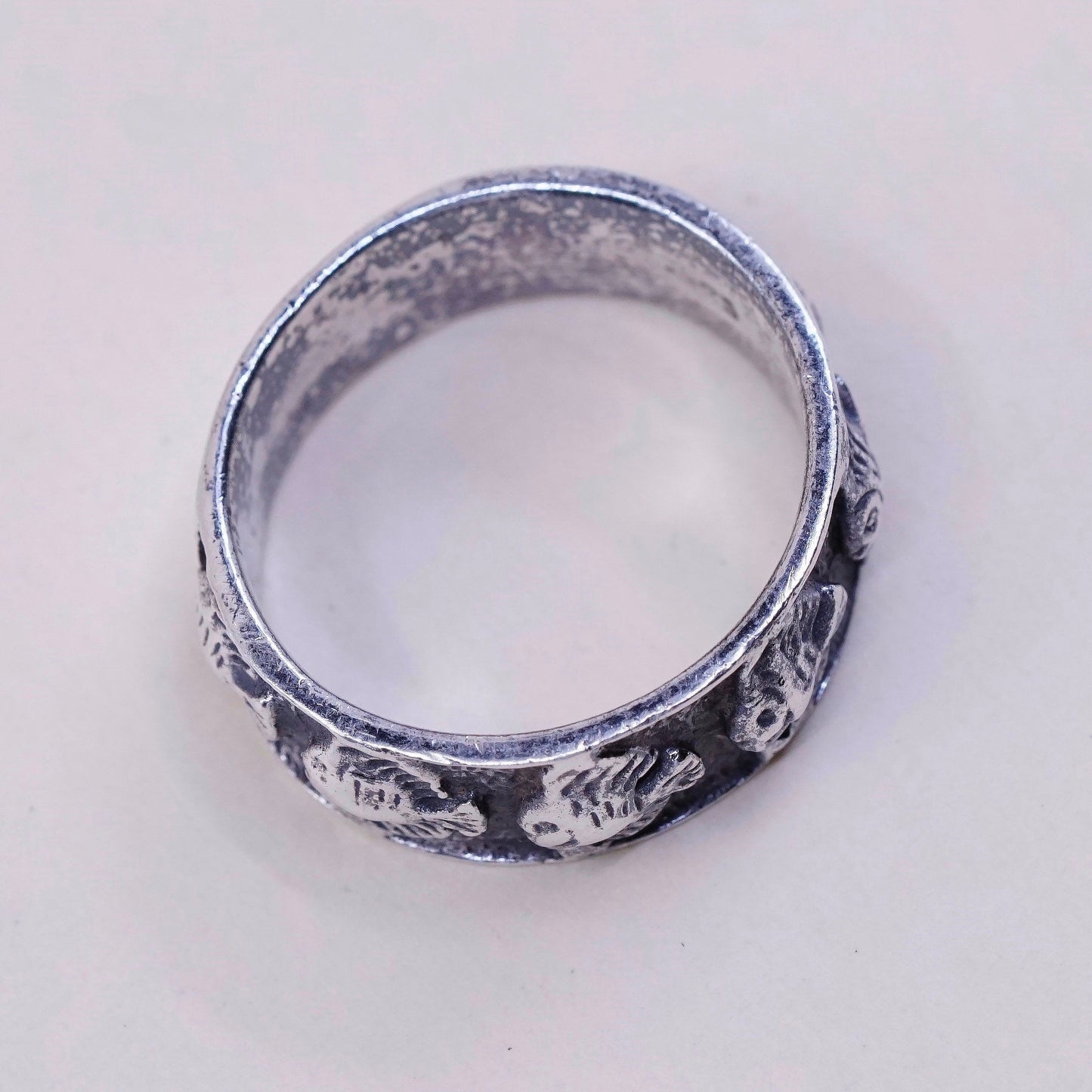 sz 8.25, vintage hopi Sterling silver handmade ring, 925 tropical fish band