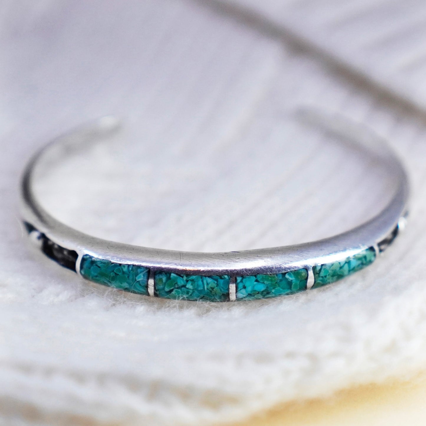 6.25”, Native American Navajo sterling silver cuff turquoise inlay, bracelet