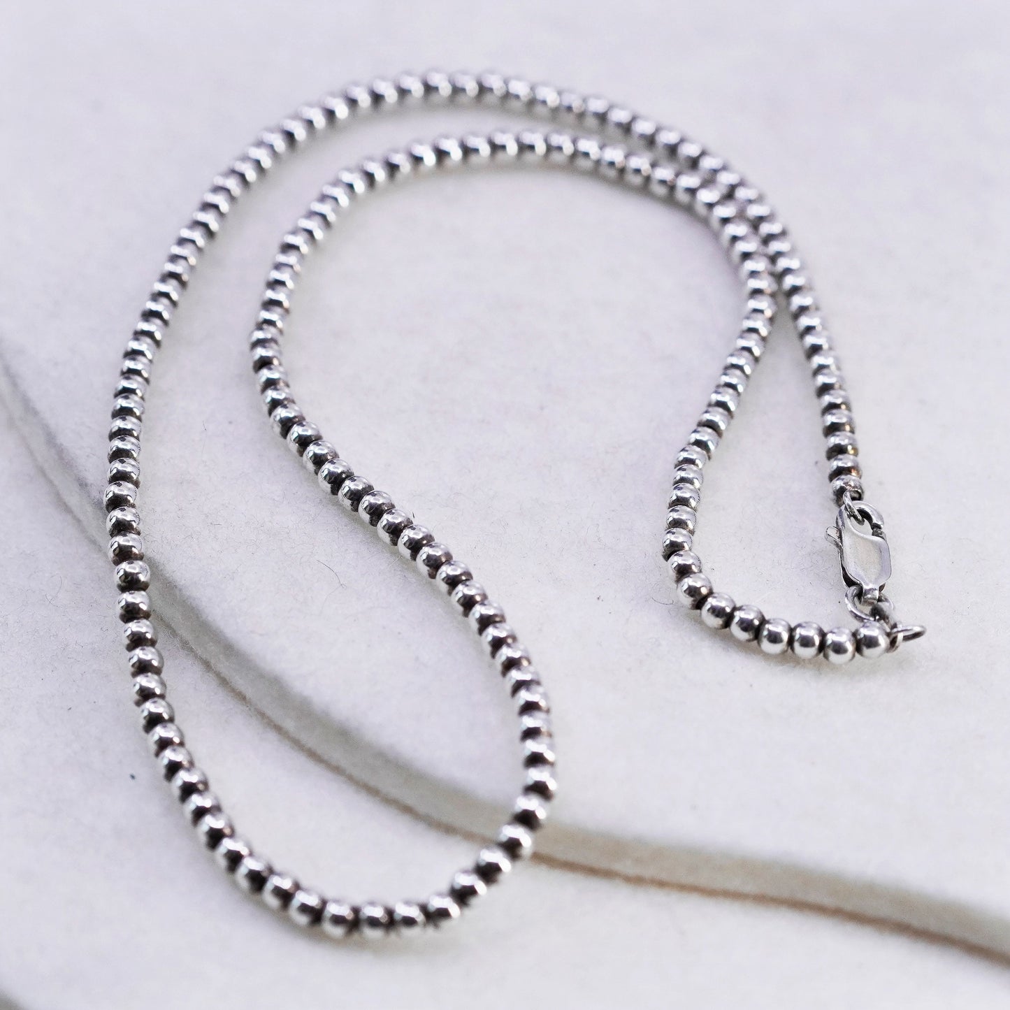 16”, vintage Sterling 925 silver handmade 3mm bead chain necklace