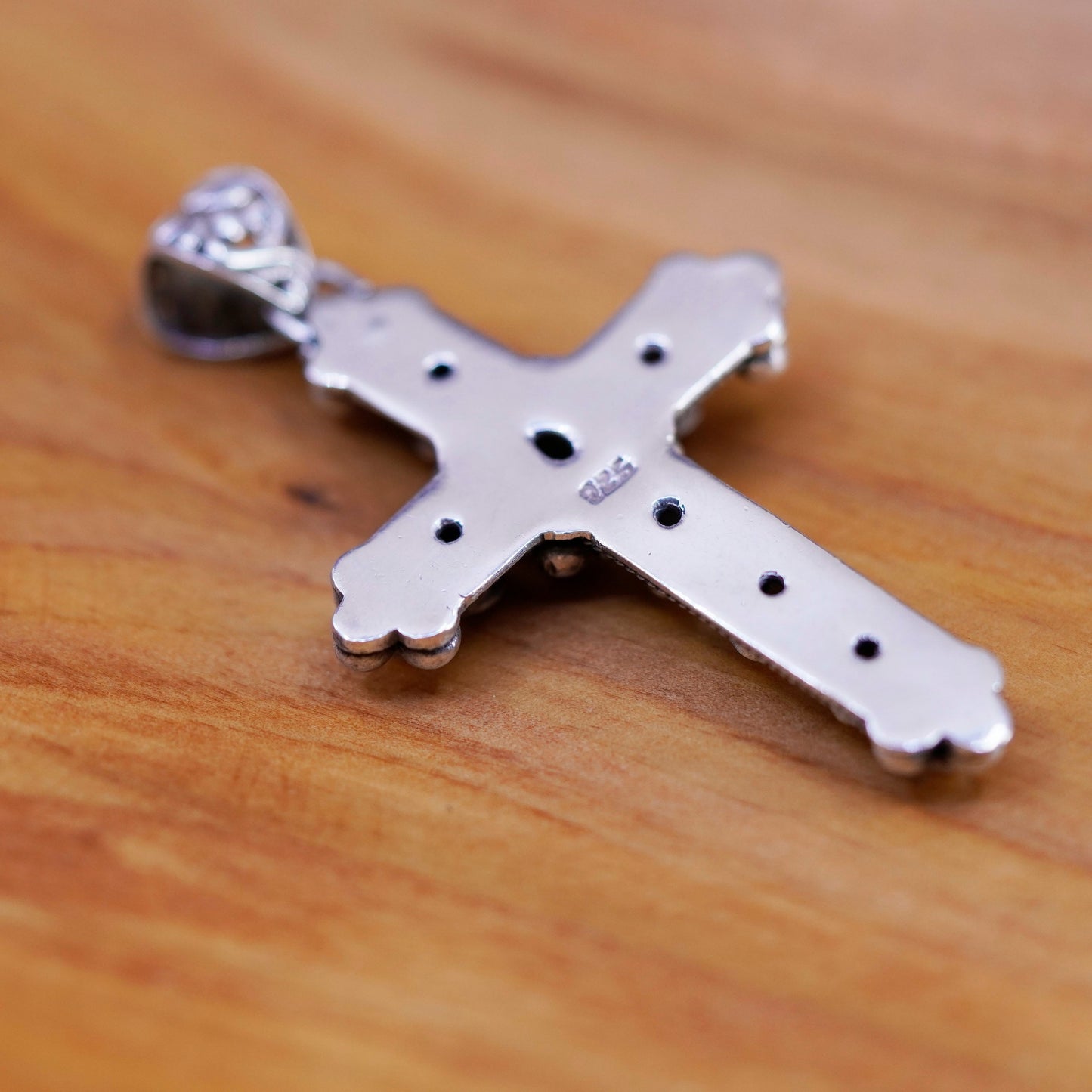 Vintage Sterling 925 silver handmade cross pendant with peridot and beads