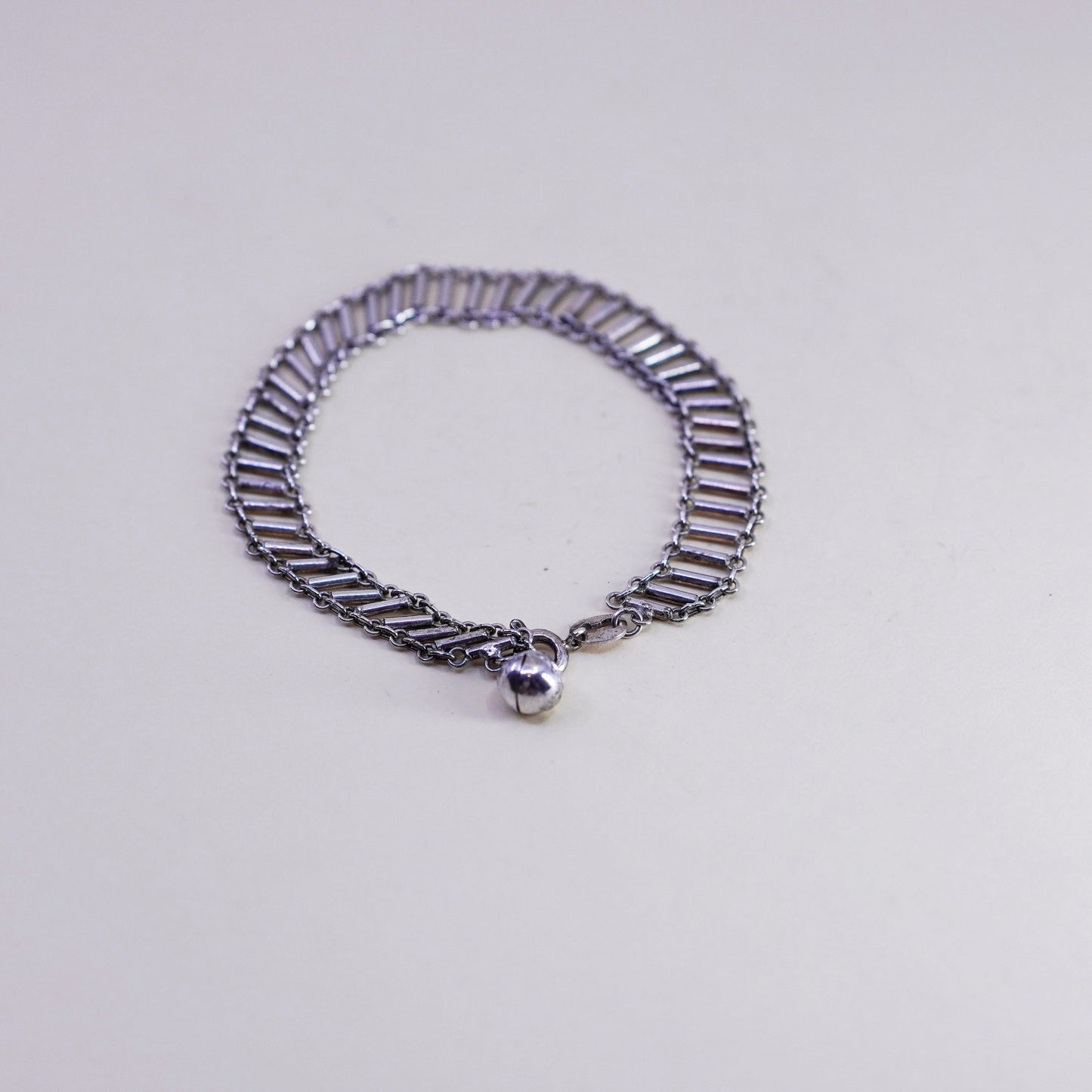 6.75”, Vintage sterling silver bracelet, 925 chain with chime bell charms