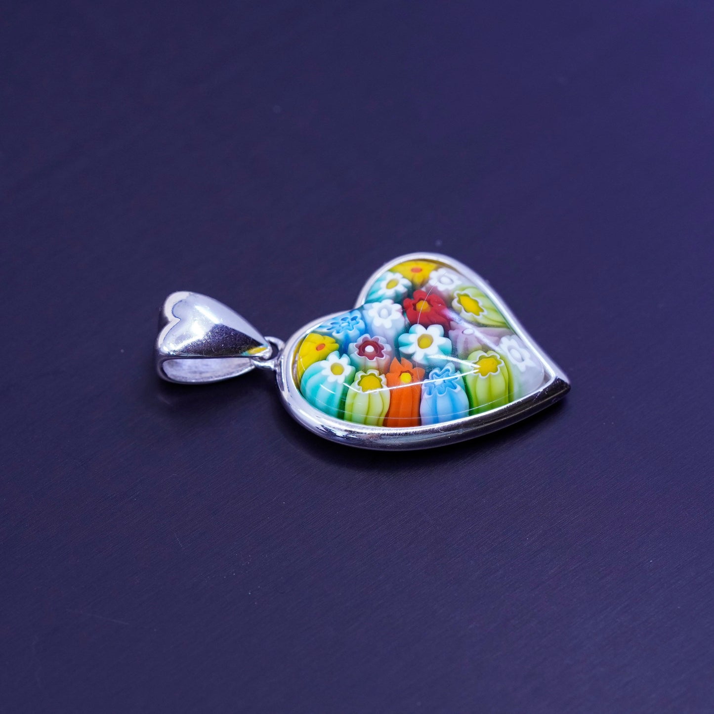 italy Alan K sterling 925 silver pendant multiciori heart pendant, murano glass