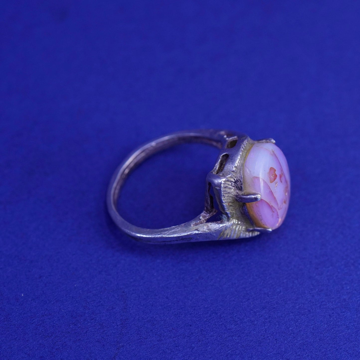 Size 5, vintage Sterling 925 silver handmade ring with glass