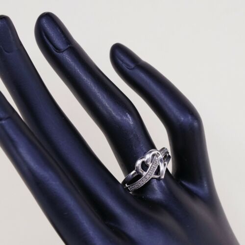 Sz 7, Vtg Sterling Fashion Engagement Ring, 925 Heart W/ Diamond, Stamped 925