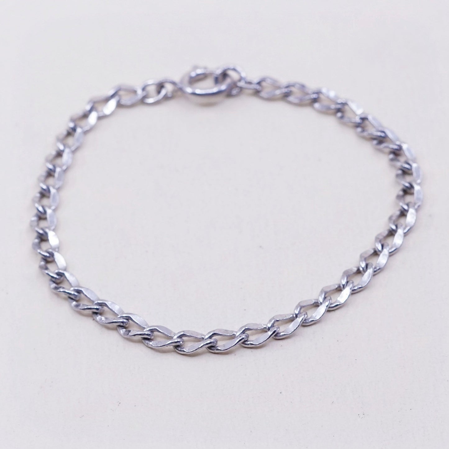 7”, 4mm, Vintage sterling 925 silver flatten curb bracelet