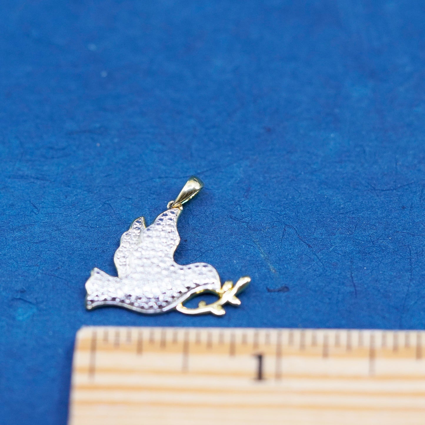 vermeil gold over sterling silver handmade pendant, 925 peace dove bird diamond