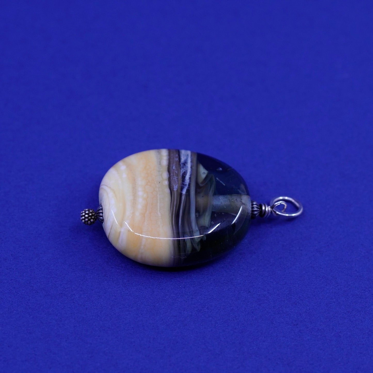 Vintage sterling 925 silver handmade pendant with landscape resin