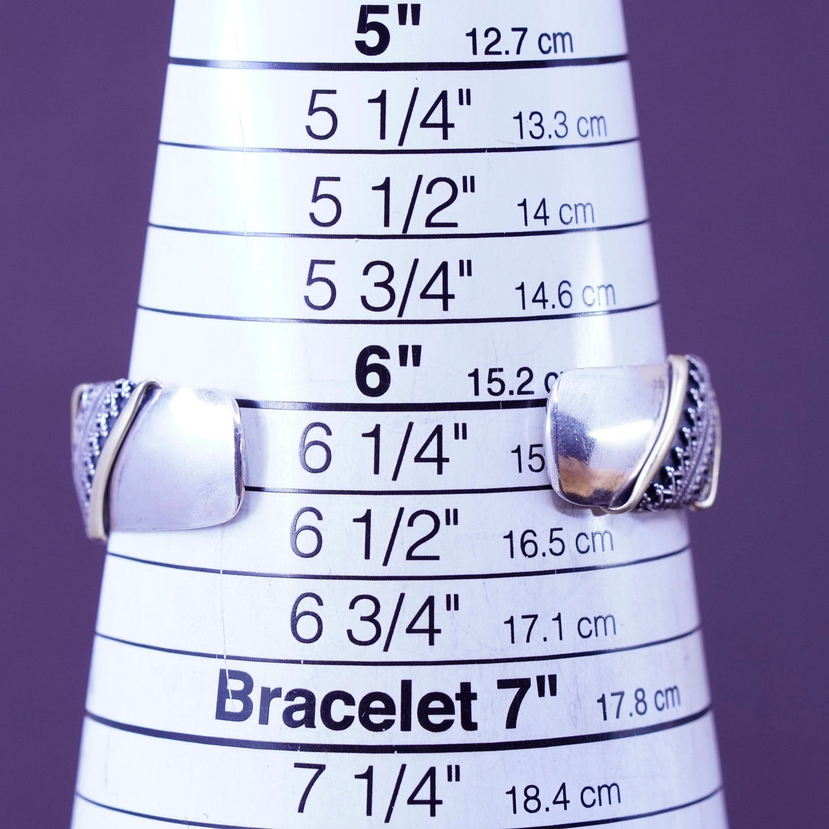 6.5”, mexico two tone Sterling silver handmade bracelet, 925 cuff brass trim