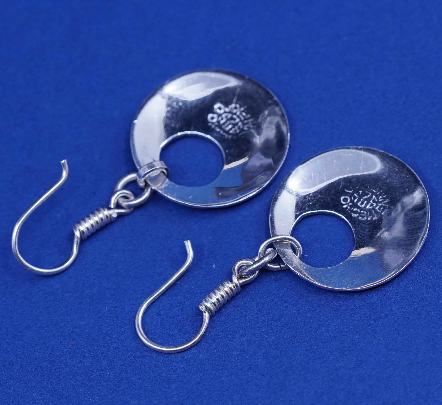 Vintage Mexico Sterling silver handmade earrings, 925 circle with turquoise