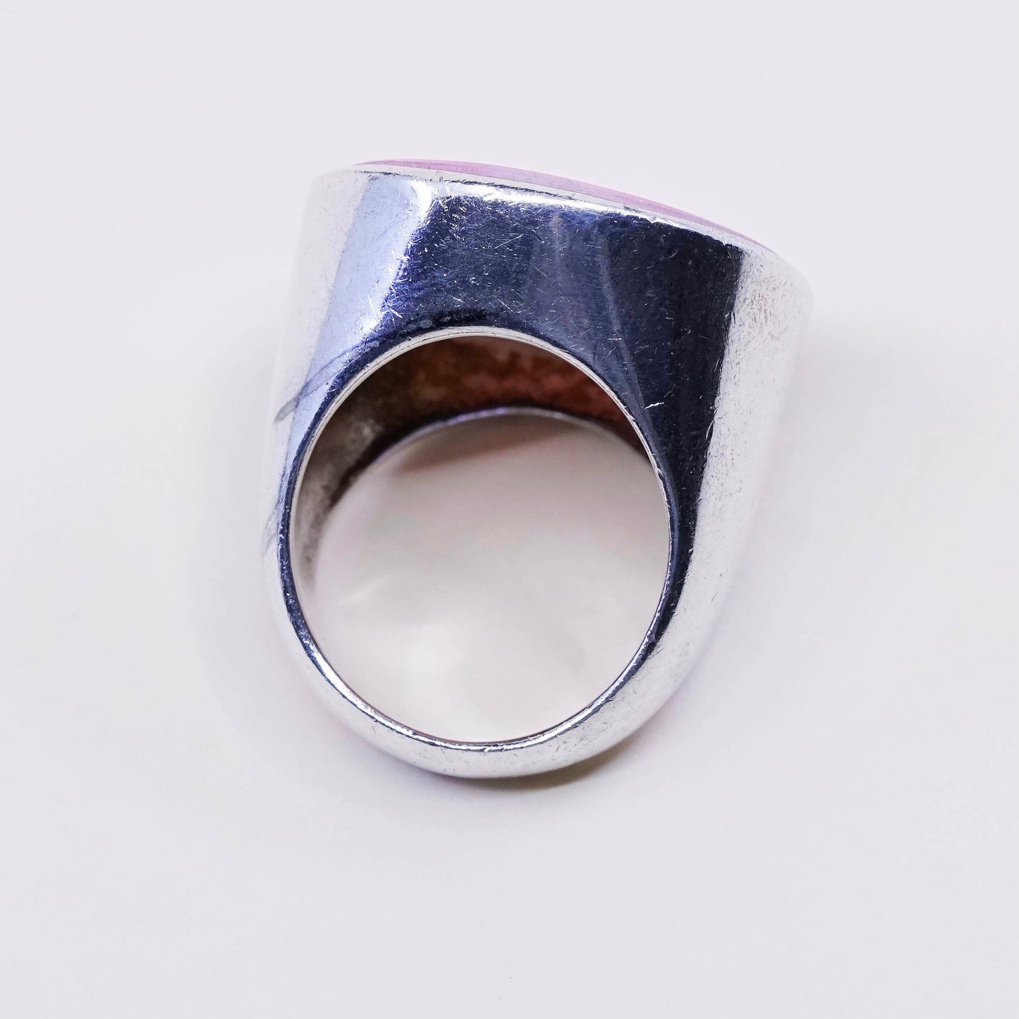 sz 7.25, mexico PB sterling silver handmade ring w/ round pink mother of pearl