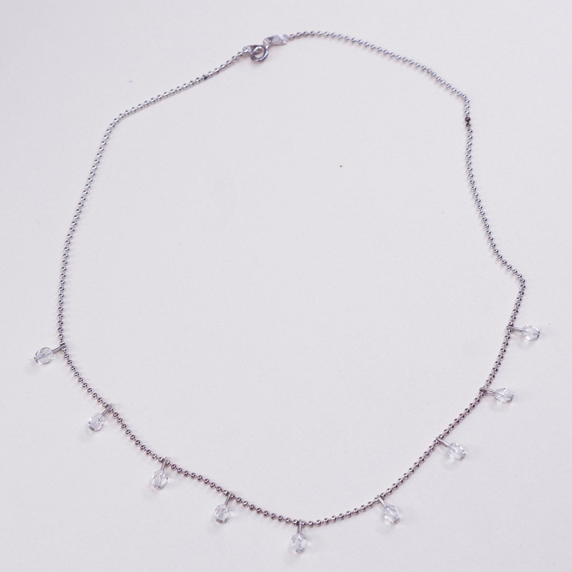 17", sterling silver necklace, beads pendant w/ beads chain, crystal beads