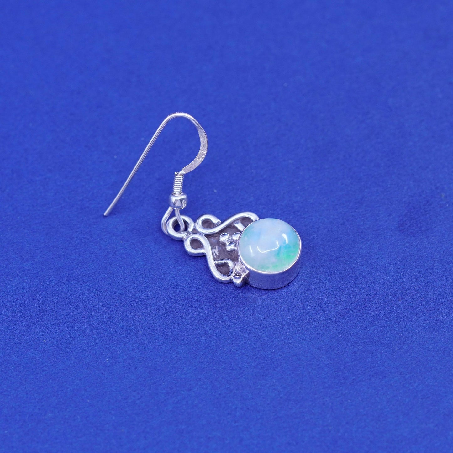 Vintage Sterling 926 silver handmade earrings with round moonstone and beads