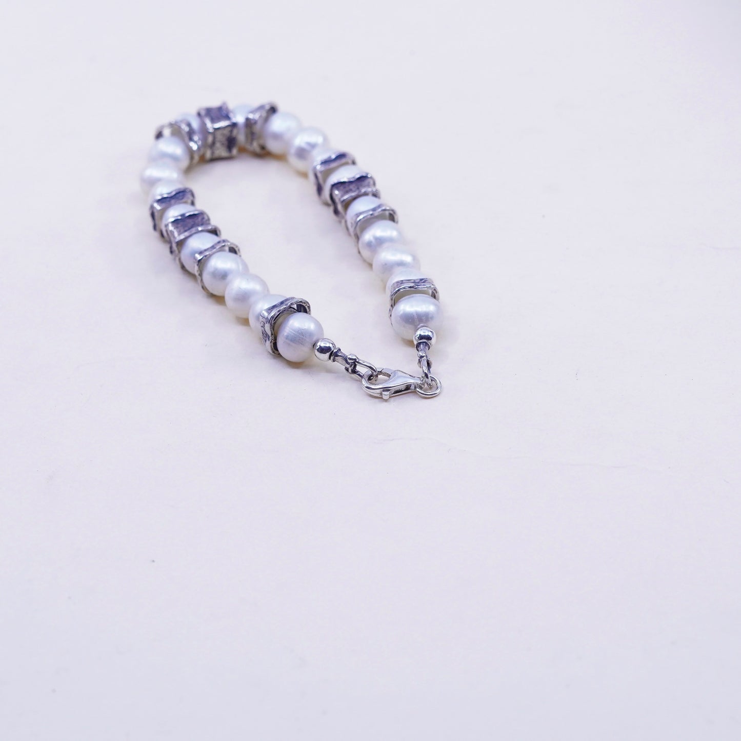 7.25” 9mm, Vintage handmade bracelet, freshwater pearl with 925 silver clasp