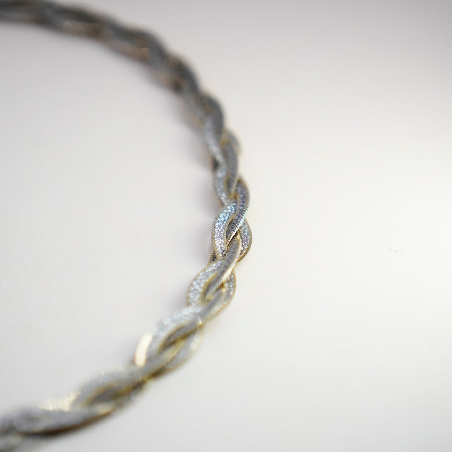 19”, vermeil gold sterling silver necklace, 925 woven braided herringbone chain