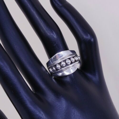 Size 7.25, Vtg Sterling Silver Handmade Ring 925 Silver Band w/ beads Around