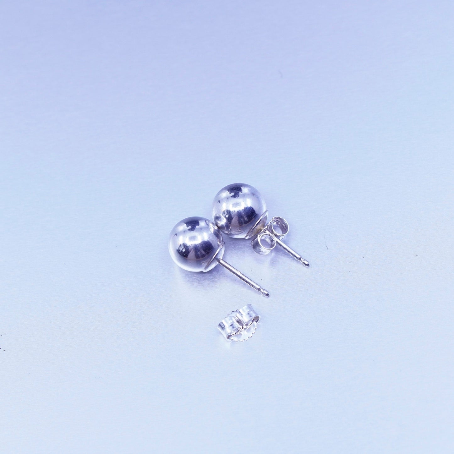7mm, Vintage Sterling 925 silver handmade earrings, round bead sphere studs